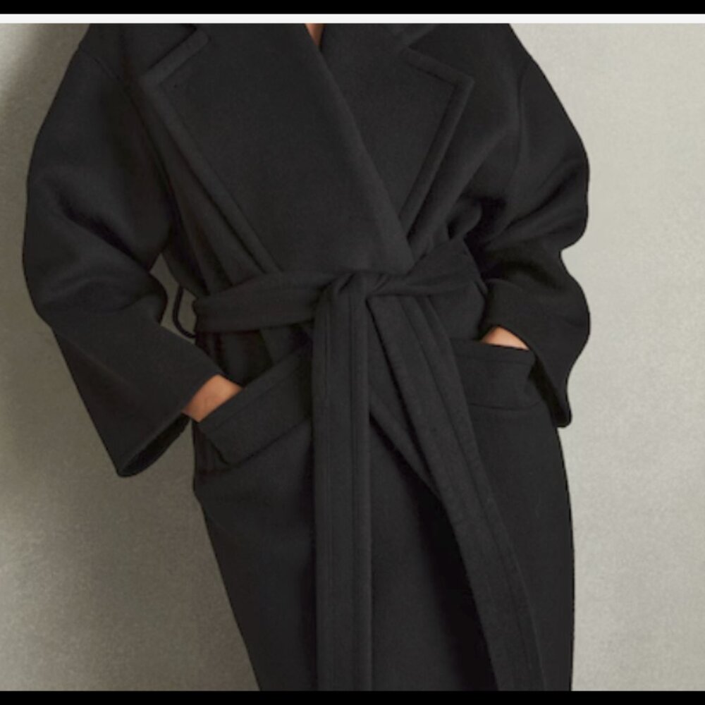 Bridget Wool-Blend Blindseam Coat in Black NWT